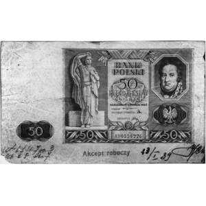 50 złotych 11.11.1936, AH 0559226, dwustronny banknot z...