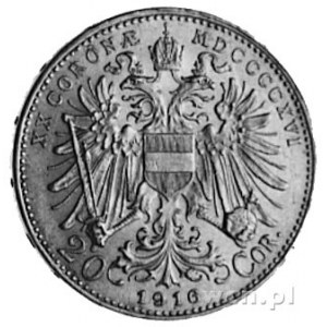 20 koron 1916, Wiedeń, Aw: Głowa i napis, Rw: Orzeł Hab...