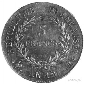 5 franków AN 12 (1803-1804), Paryż, Aw: Głowa Napoleona...