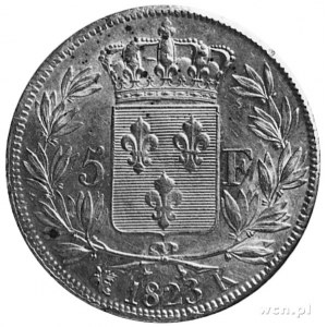 5 franków 1823, Bordeaux, Aw: Głowa króla, w otoku napi...