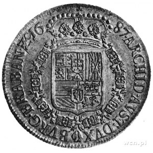 patagon 1687, Bruksela, Aw: Krzyż Burgundzki, korona, m...