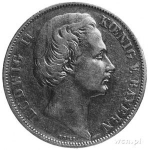 talar 1871, Monachium, Aw: Głowa króla Ludwika II, poni...