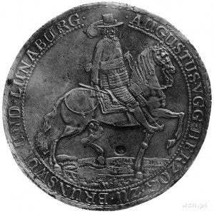 August 1635-1666, 4 talary 1655, Aw: Książe na koniu, w...