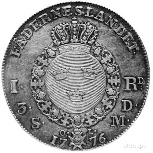 Gustaw III 1771-1792, riksdaler 1776, Aw: Popiersie i n...