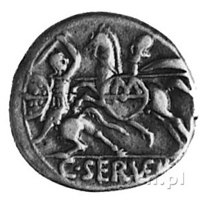 C. Servilius M.f. (136 p.n.e.), denar, Aw: Głowa Romy w...