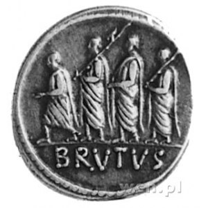 Q. Caepio Brutus (54 p.n.e.), denar, Aw: Głowa Libertas...