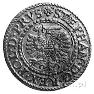 szeląg 1582, Gdańsk, Aw: Orzeł i napis, Rw: Herb Gdańsk...