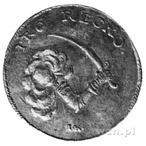 dukat koronacyjny 1697, Drezno, Aw: Ręka z szablą i nap...