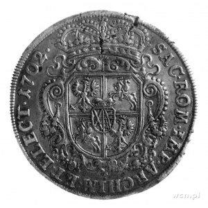 talar 1702, Lipsk, Aw: Krzyż z monogramem i napis, Rw: ...