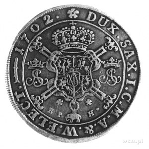 talar 1702, Lipsk, Aw: Popiersie i napis, Rw: Tarcza he...