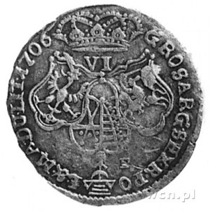 szóstak 1706, Grodno, Aw: j.w., Rw: Tarcze herbowe i na...