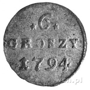 6 groszy 1794, Warszawa, j.w., nieco mniejsze litery na...