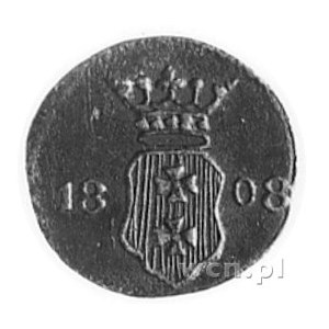 szeląg 1808, Gdańsk, Aw: Herb Gdańska, Rw: Dwie gałązki...