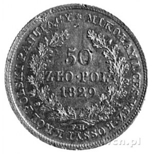 50 złotych 1829, Warszawa, Aw: Głowa i napis, Rw: Nomin...