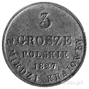 trojak z miedzi krajowej 1827, Warszawa, Aw: Orzeł, Rw:...