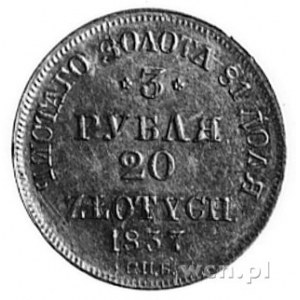 3 ruble= 20 złotych 1837, Petersburg, Aw: Orzeł carski,...