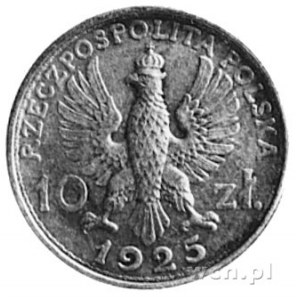 10 złotych 1925, Aw: Orzeł i napis, Rw: Profil kobiety ...