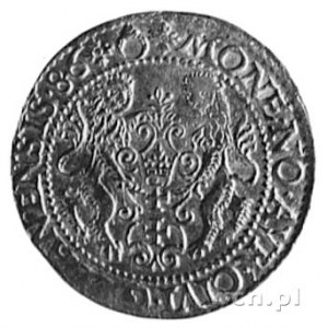 dukat 1586, Gdańsk, Aw: Popiersie i napis, Rw: Herb Gda...
