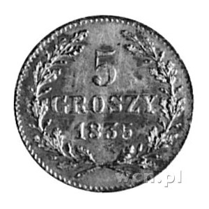 5 groszy 1835, Wiedeń, Aw: Herb Krakowa i napis, Rw: No...