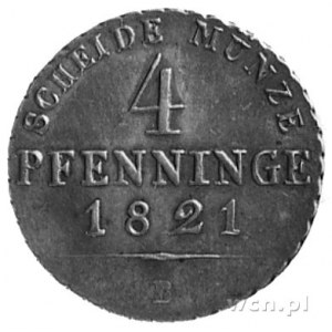 Prusy, 4 fenigi 1821 B (Wrocław), AKS 32, rzadka moneta...