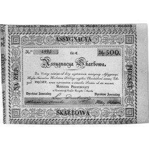 asygnata skarbowa na 500 złotych 1831, podpisy: Dembows...