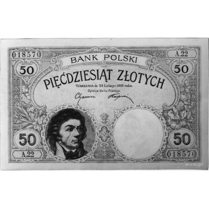 50 złotych 28.02.1919, A.22 018570, Pick 56, bardzo rza...