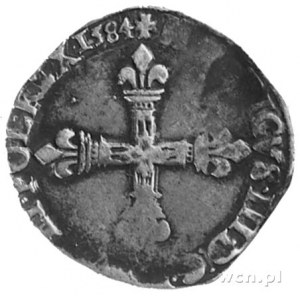 1/4 ecu 1584, Angers, Aw: Krzyż i napis, Rw: Tarcza her...