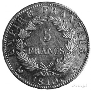 5 franków 1810, Paryż, Aw: Głowa, w otoku napis, Rw: W ...