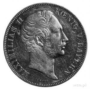 podwójny talar 1853, Aw: Głowa króla Maksymiliana II, w...