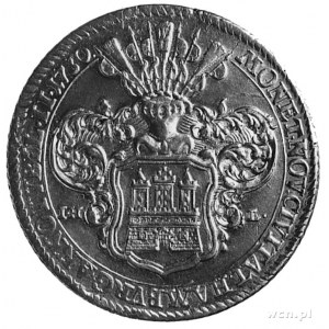 talar 1730, Aw: Herb Hamburga w ozdobnym kartuszu, w ot...
