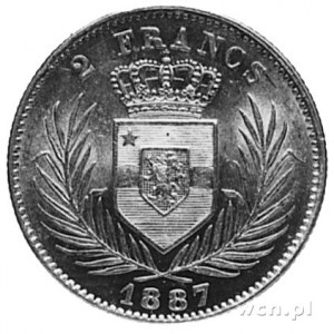 2 franki 1887, Aw: Popiersie Leopolda II, w otoku napis...