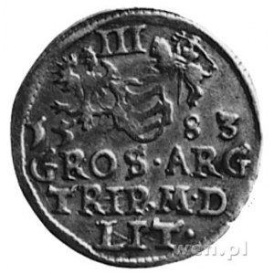 trojak 1583, Wilno, Aw: Popiersie i napis, Rw: Herby i ...