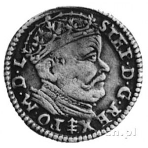 trojak 1585, Wilno, Aw: Popiersie i napis, Rw: Herby i ...