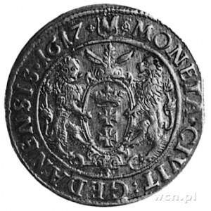 ort 1617, Gdańsk, Aw: Popiersie i napis, Rw: Herb Gdańs...