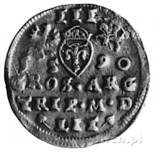 trojak 1590, Wilno, Aw: Popiersie i napis, Rw: Herby i ...