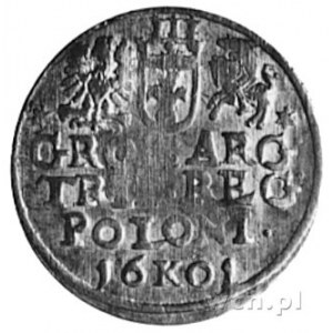 trojak 1601, Kraków, Aw: Popiersie i napis, Rw: Herby i...