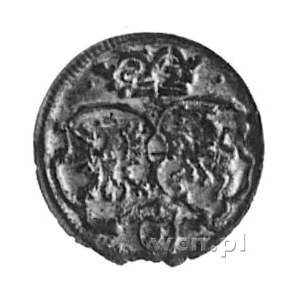denar 1621, Kraków, Aw: Monogram, Rw: Tarcze herbowe, G...