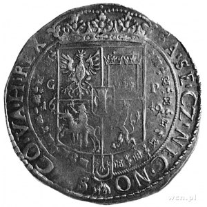 talar 1649, Kraków, Aw: Popiersie i napis, Rw: Tarcza h...