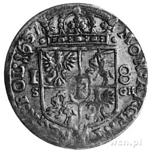 ort 1657, Kraków, Aw: Popiersie i napis, Rw: Tarcza her...