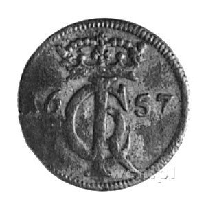 szeląg 1657, Gdańsk, Aw: Monogram, Rw: Napis, Gum.1900,...