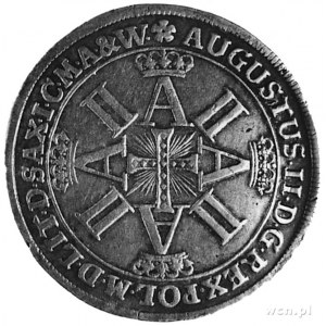 talar 1702, Lipsk, Aw: Krzyż z monogramem i napis, Rw: ...