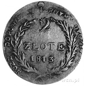 2 złote 1813, Zamość, Aw: Napis, Rw: Dwie gałązki i nap...
