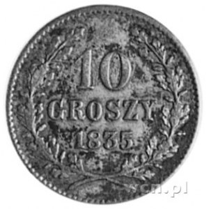 10 groszy 1835, Wiedeń, Aw: Herb Krakowa i napis, Rw: N...