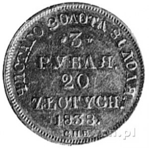 3 ruble=20 złotych 1838, Petersburg, j.w., Fr.lll(40), ...