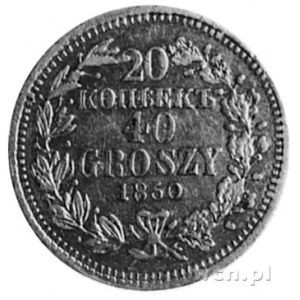 20 kopiejek=40 groszy 1850, Warszawa, Aw: Orzeł carski,...