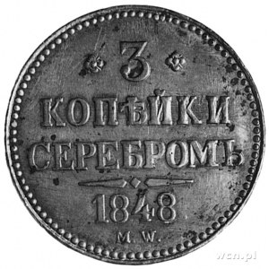 3 kopiejki srebrem 1848, Warszawa, Aw: Monogram, Rw: Na...