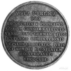 medal z roku 1813, sygn. J. Lang F., wybity z okazji wy...