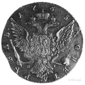 Katarzyna II 1762-1796, rubel 1765 Ja.I, Petersburg, Uz...