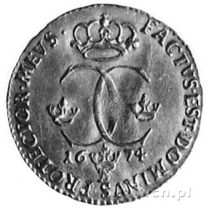 dukat 1674, Sztokholm, Aw: Popiersie Karola XI i napis,...