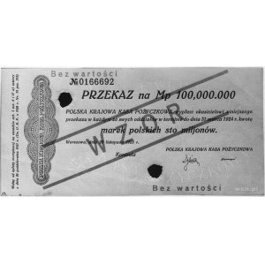 przekaz na 100.000.000 marek polskich, 20.11.1923, Pick...